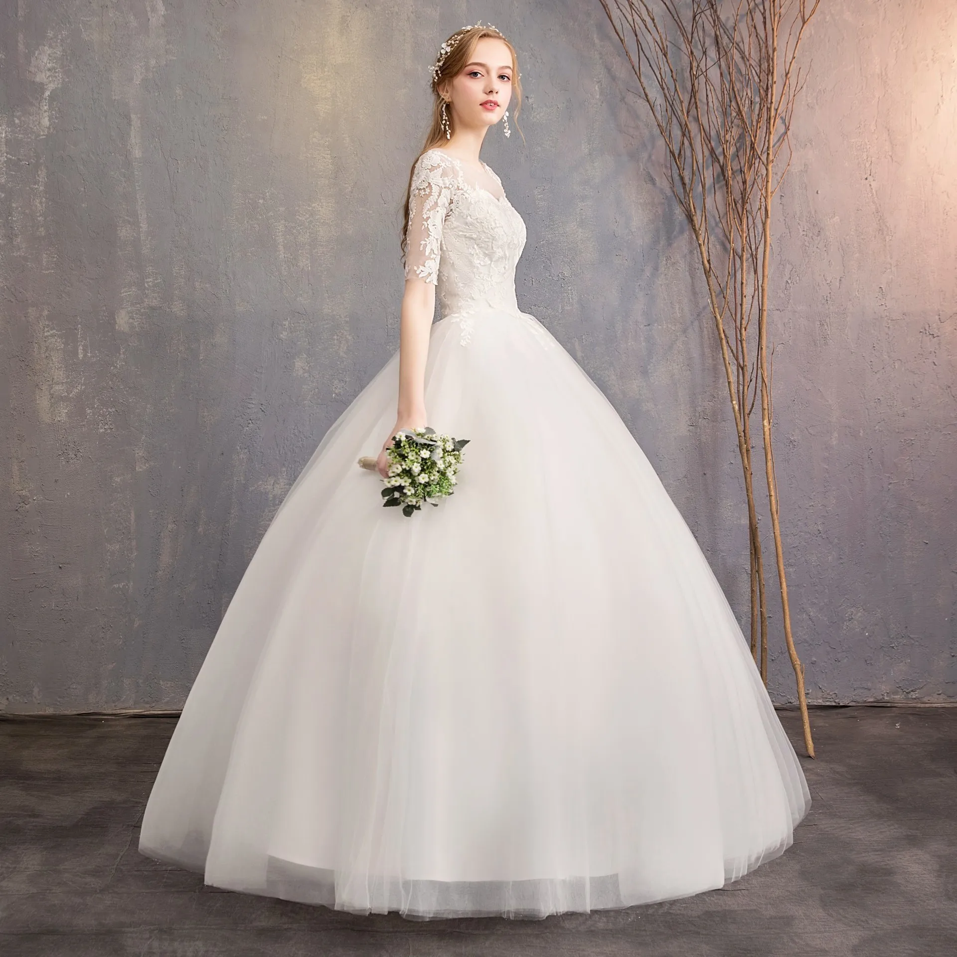 Robe De Mariee вышитое кремовое Свадебное Платье милое кружевное бальное платье