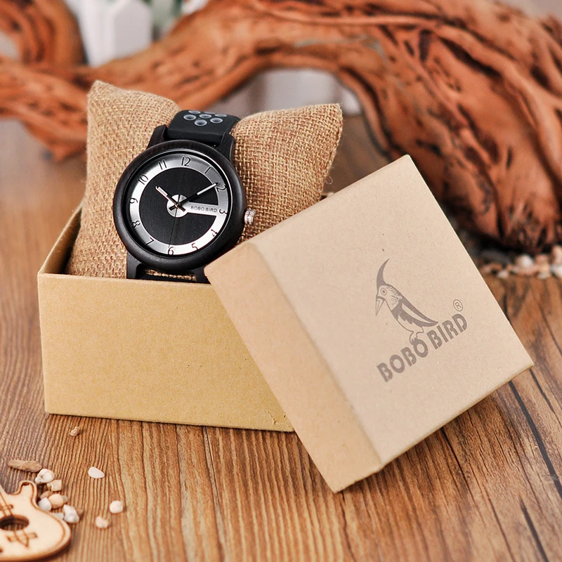 

BOBO BIRD Luxury Bamboo Watch Men and Women Silicone Color Strap Writwatches Gifts Items Relogio Masculino C-R11