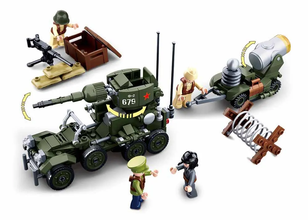 Sluban 0679 332 Шт Военный мировой войны 2 WW2 Быстрая атака бронированная машина