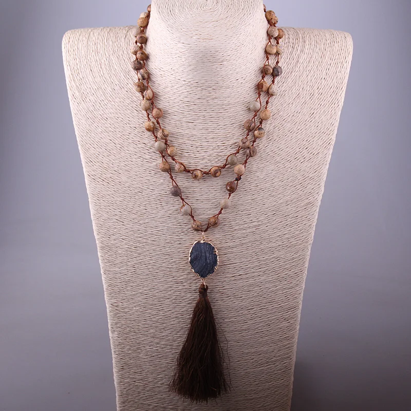 Модное Длинное ожерелье ручной работы с натуральным камнем|tassel necklace|long tassel