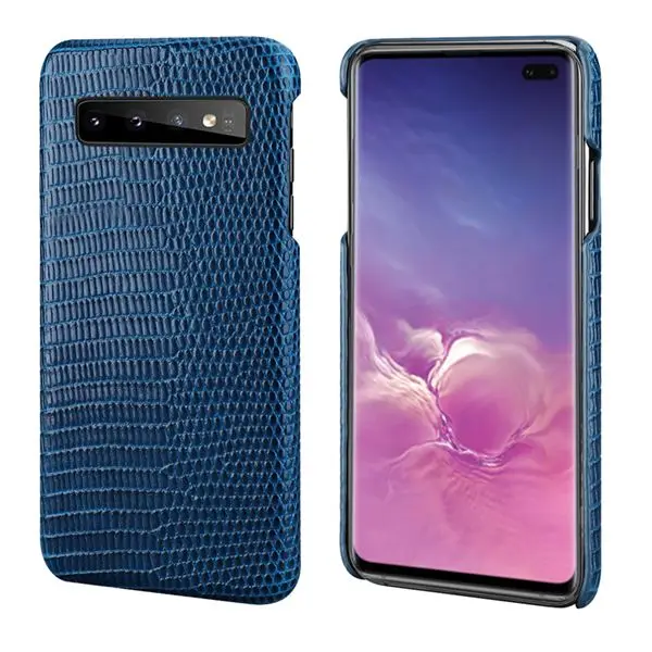 blue S10 Lizard Structure Genuine Leather Case for Samsung Galaxy S10 Plus Real Leather Back Cover for Samsung Galaxy Note 9 Note 8 - Цвет: blue