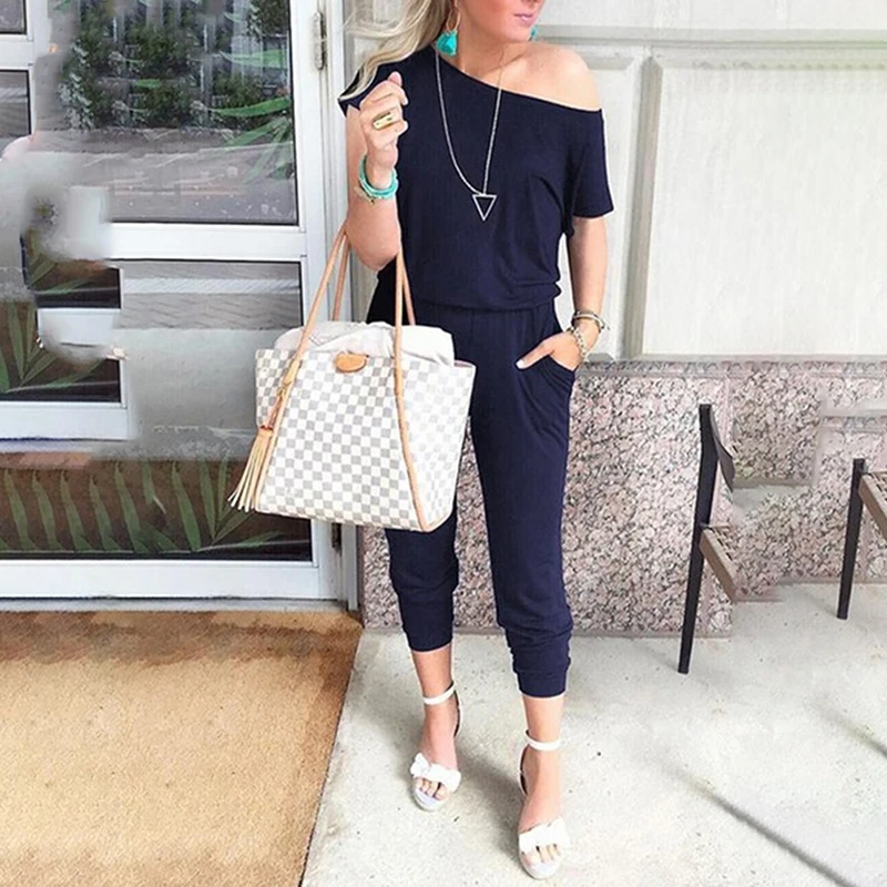 2020 Летний комбинезон Модный женский повседневный с коротким рукавом длинные