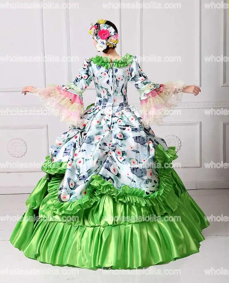 

New Floral Printed Masquerade Ball Gown Southern Rococo Belle Dress Reenactment Theatrical Clothing Vestido Costumes