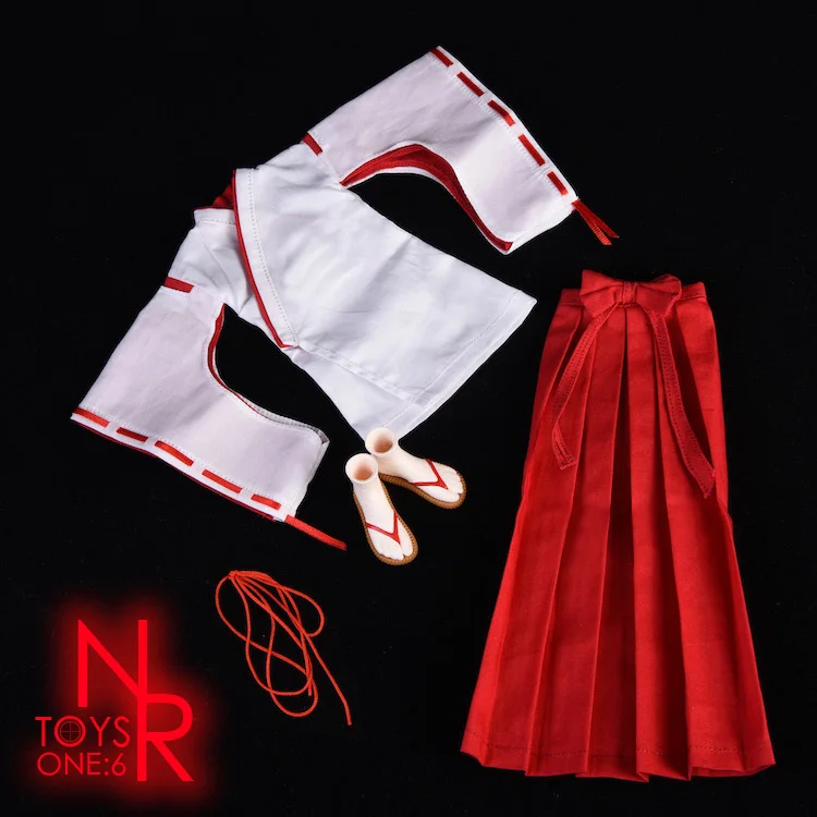 

1:6 Female red dress Kikyo Costume Suit Japanese Kimono Hakama Clogs Shoes Bow Arrow Model For 12 Inches TBLeague Action Figures