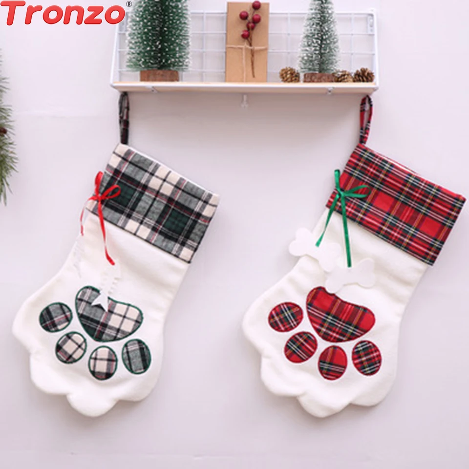 

Tronzo Christmas Natal Gift Holders Plaid Cloth Dog Christmas Stocking Christmas Decorations For Home New Year Navidad 2018