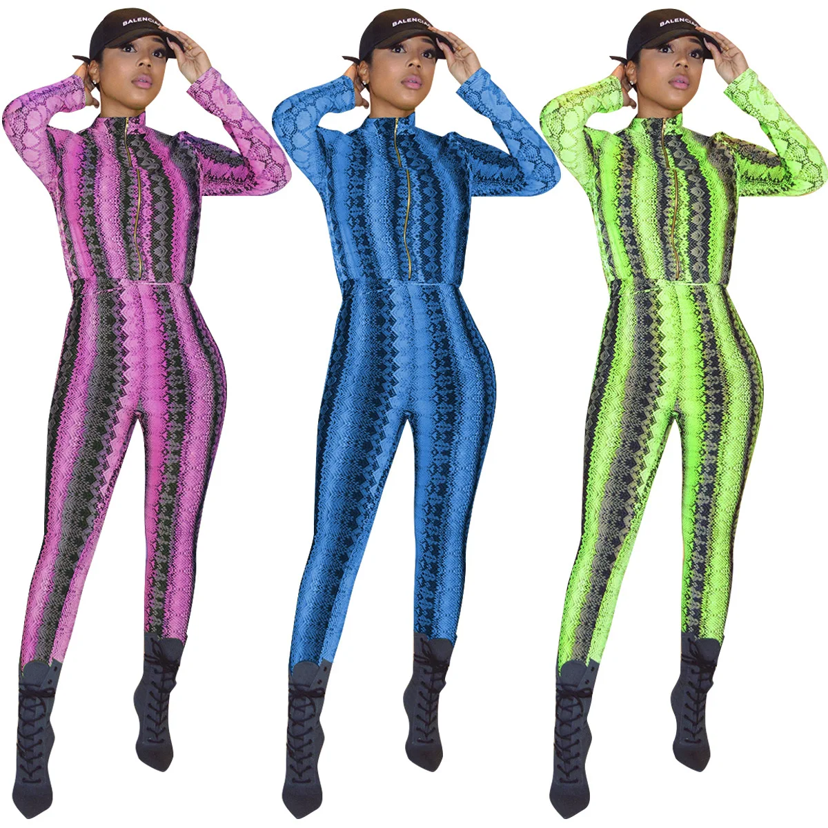 Женский сетчатый комбинезон на молнии повседневные длинные штаны сексуальный с