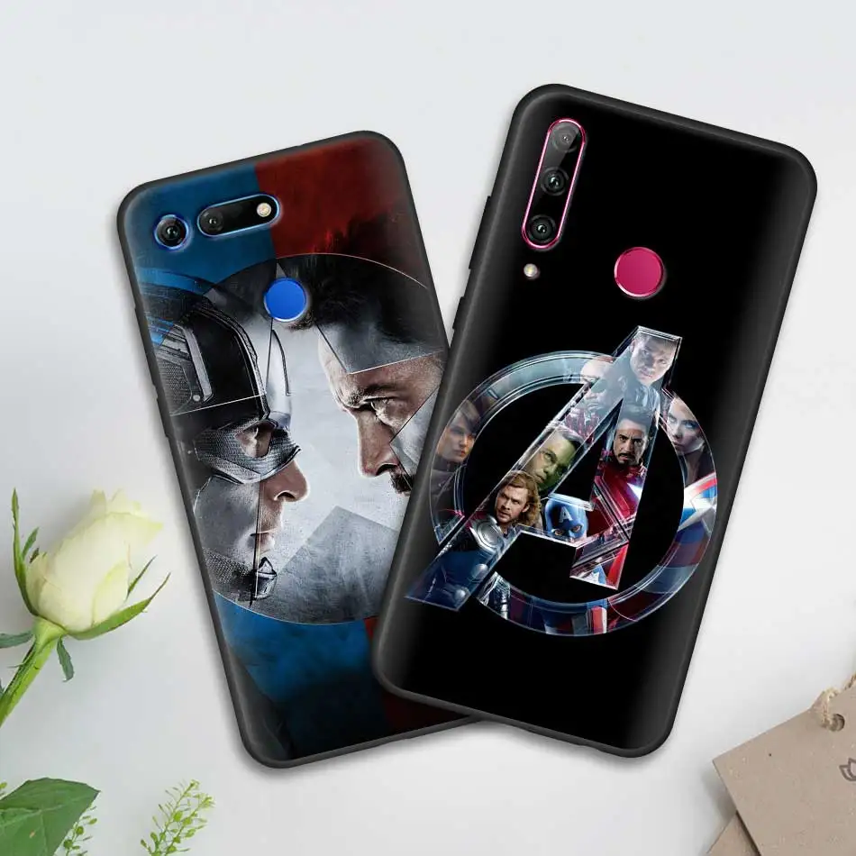 Черные силиконовые чехлы Marvel с супергероями Мстителями для Huawei Honor Y5 Y6 Y7 Y9 Y9 P30 Pro Honor 20 Pro, чехол для телефона