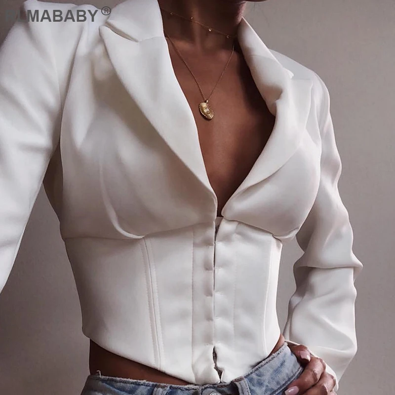 Женский однобортный укороченный топ rlmaby белый с отложным воротником модная