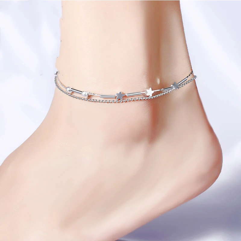 

Браслет на ногу Женский, из серебра 925 пробы, с кулоном в виде двойной звезды