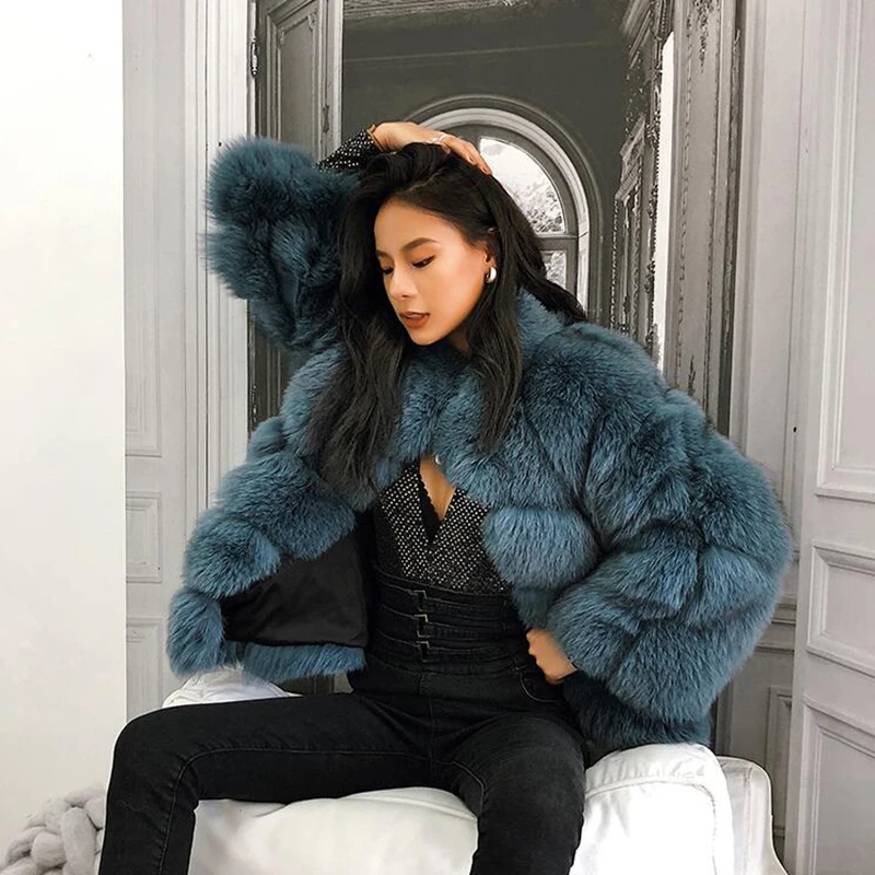 Maylofuer Real Fox Fur Coat with Stand Collar INS Fashion Women Warm Natural Jackets for Winter Ladies Overcoat Outwear |