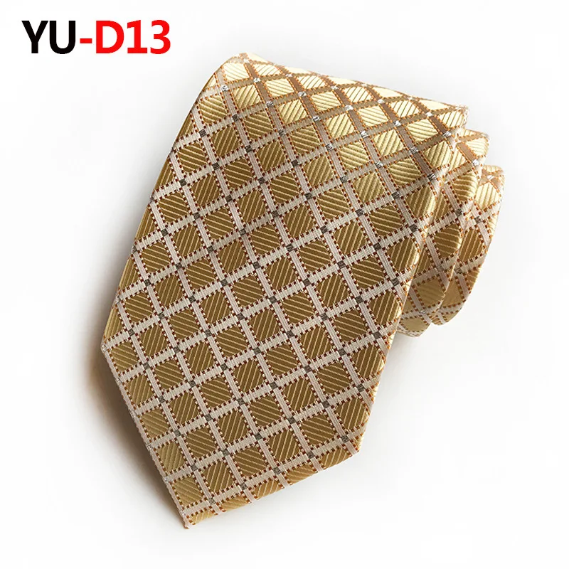 YU-D013 Классические мужские золотые клетчатые шелковые галстуки подходят для свадебной вечеринки - Цвет: YU-D013