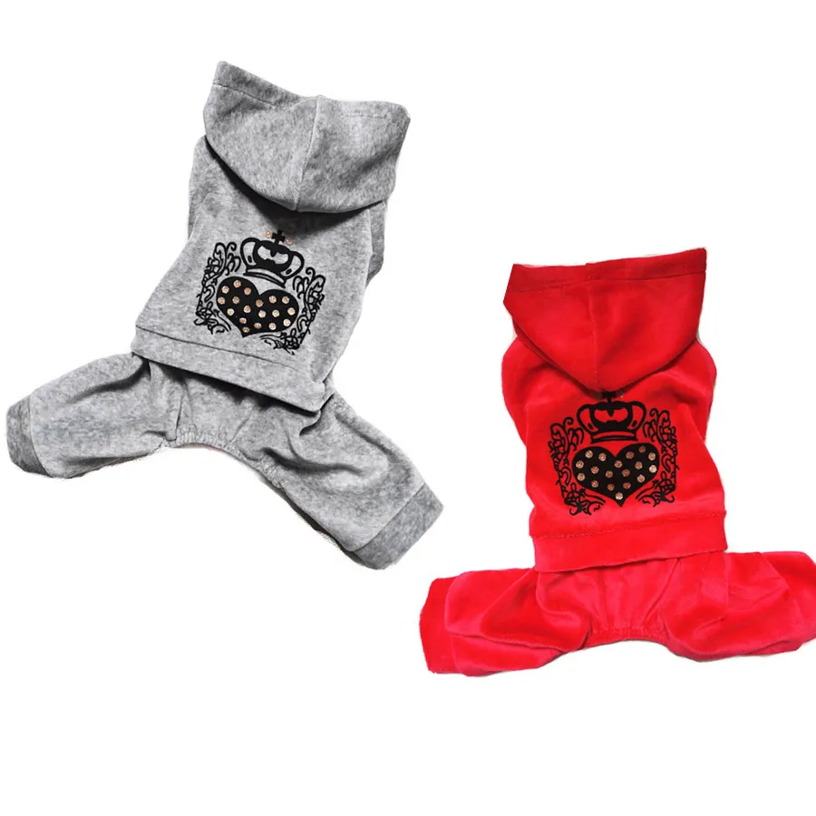Спортивный бархатный комбинезон FODOG для собак и кошек с капюшоном короной узором