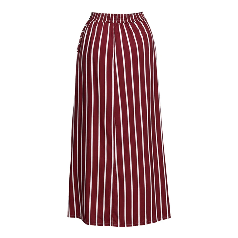 Spring Autumn Fashion Women Striped High Empire Waist Pleated Bohemian Solid Color Bandage Beach Maxi Long Skirt 2018 | Женская одежда