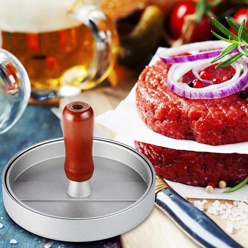 1 компл. Алюминиевый сплав DIY гаджет с антипригарным деревянной ручкой гамбургер пресс кухонные инструменты