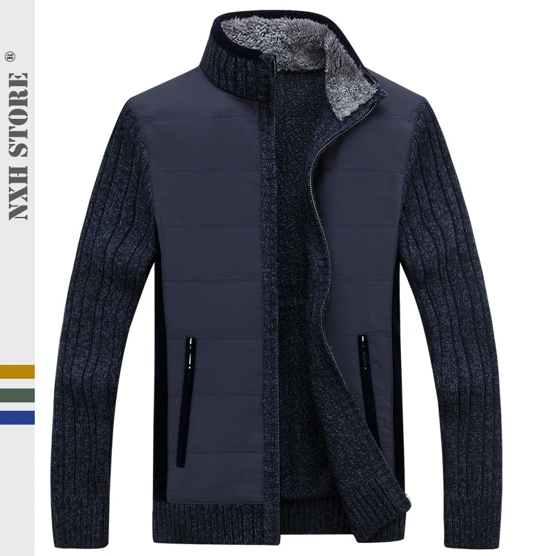 NXH 2019 thick men sweater Plus size Winter coats Cashmere turtleneck Patchwork mens cardigan Spring |