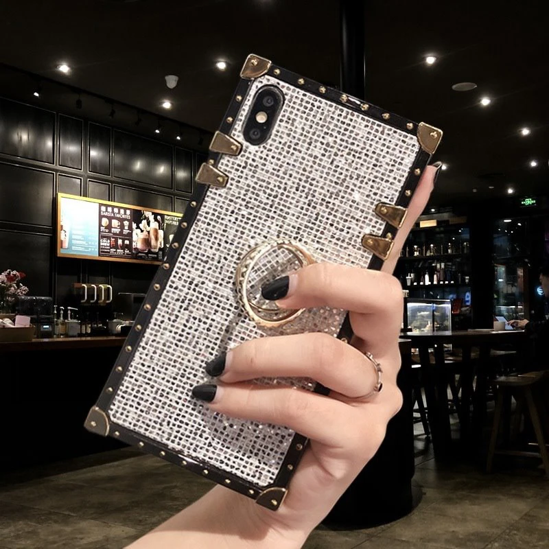 Роскошные модные квадратные блестящие чехлы для телефонов huawei P20 Mate20 Pro Lite Nova 3 3i 3e 4 кольцо держатель мягкий чехол Капа