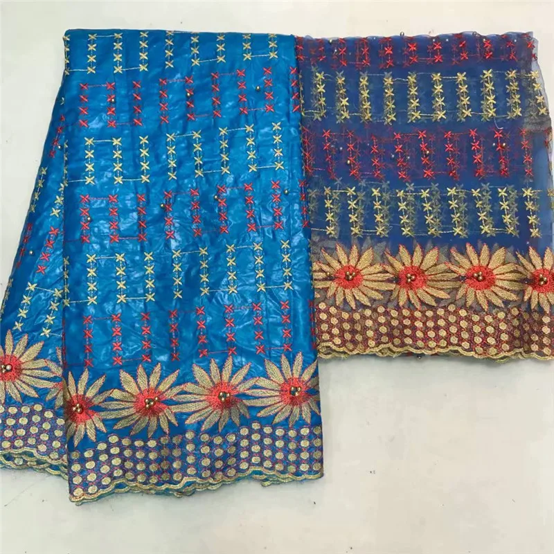 High Quality 5 Yards Bazin Riche Getzner 2018 New Design African Fabric+2 Lace With Beads df60-964 | Дом и сад