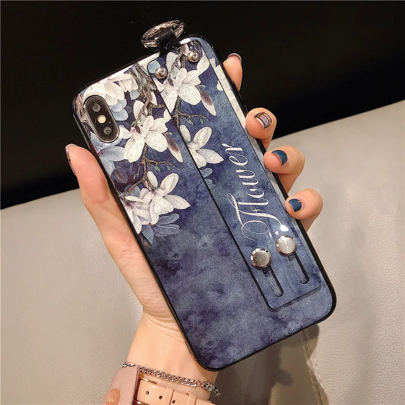 B only Wrist Strap Чехол с ремешком на запястье для huawei Y5 Y6 Y7 Y9 Prime Nova 5 5i 2 2s Pro, винтажный держатель с цветочным узором, чехол с ремешком Caqa - Цвет: B only Wrist Strap