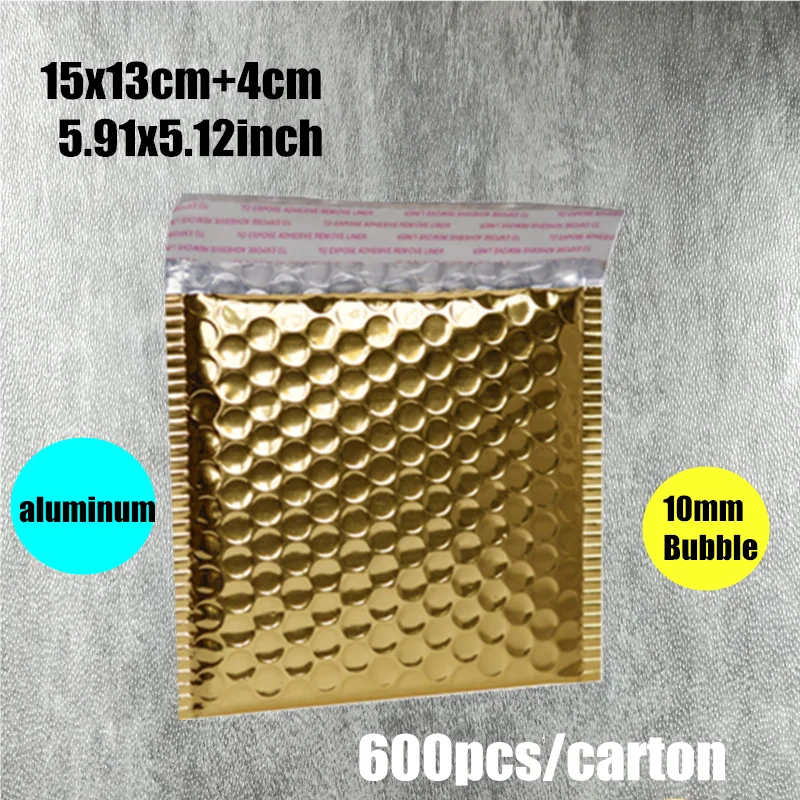 Bolsa de papel de aluminio con burbujas para regalo, bolsa de embalaje met&aacute;lica dorada de 15x13cm (5,91 ''x 5,12), 600 piezas-0