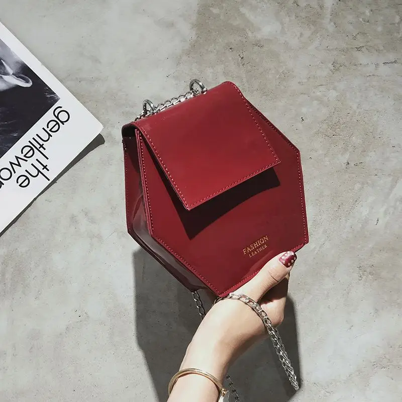 HCH модная шестиугольная женская сумка с цепочками мини-сумки кожаная через плечо