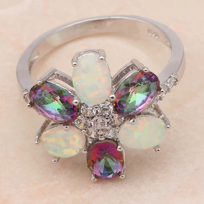 Кольцо с радужным цирконием белым кристаллом лучший зеленый огненный опал