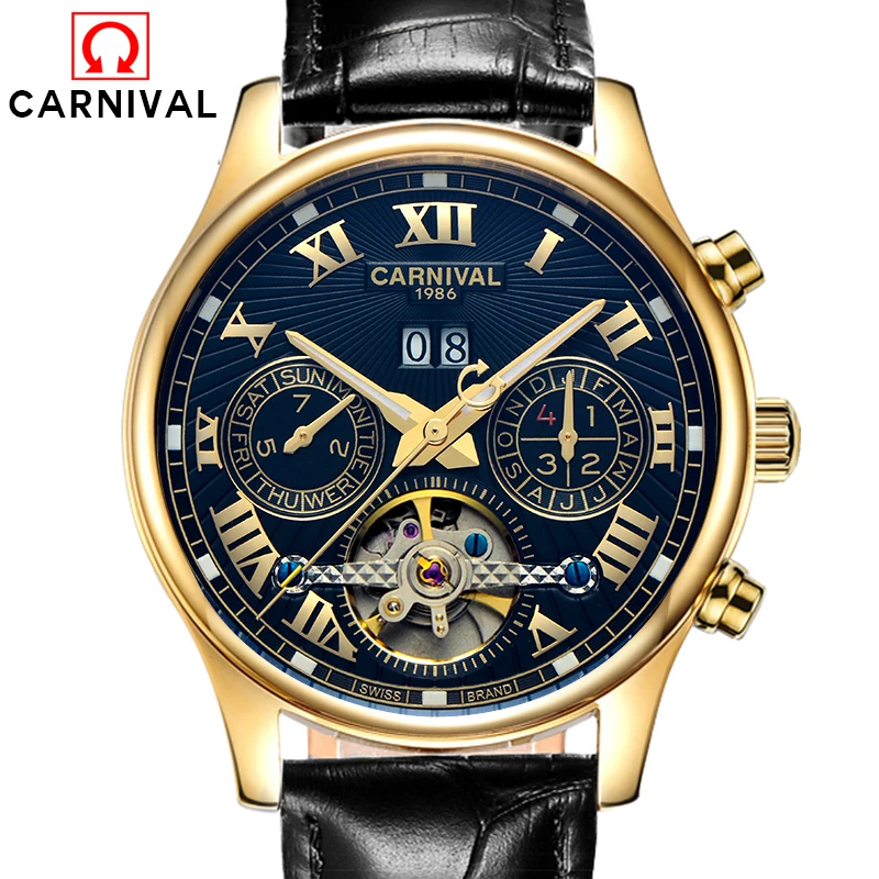 

Luxury Carnival tourbillon watch men stainless steel waterproof Automatic machine date white dial wristwatch relogio feminine