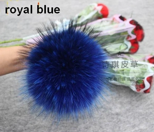 Royal blue 15 см самодельные помпоны из натурального меха енота, Меховые помпоны для женщин и детей, шапочки-бини, шапки большого размера, натуральный помпон для обуви, шапки и сумки - Цвет: Royal blue