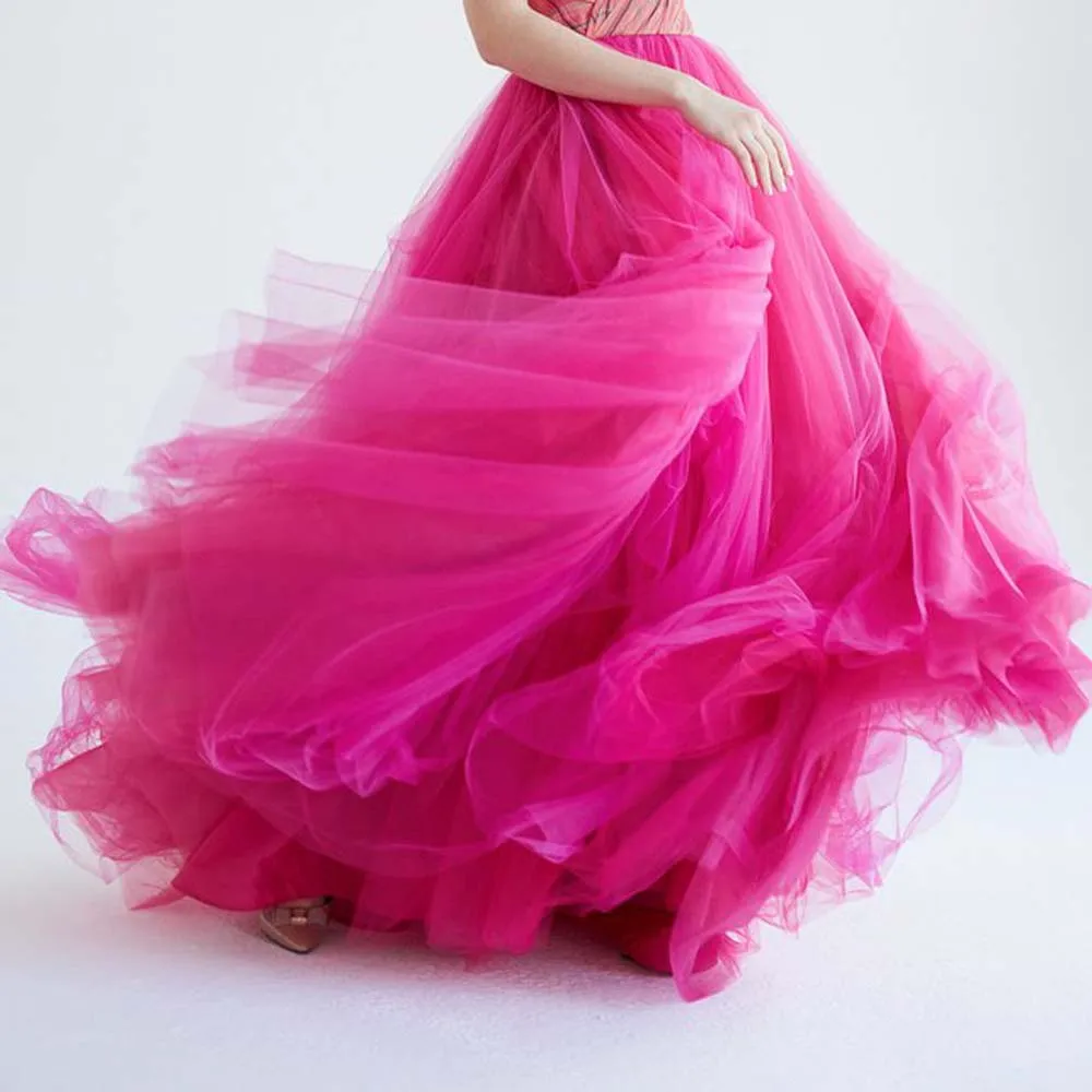 Модные фатиновые юбки цвета фуксии для невесты 2019 трапециевидные длинные пачки
