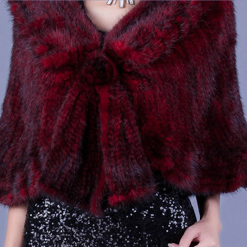 Шуба из натуральной норки женская Норковая плетеная накидка меховая шаль