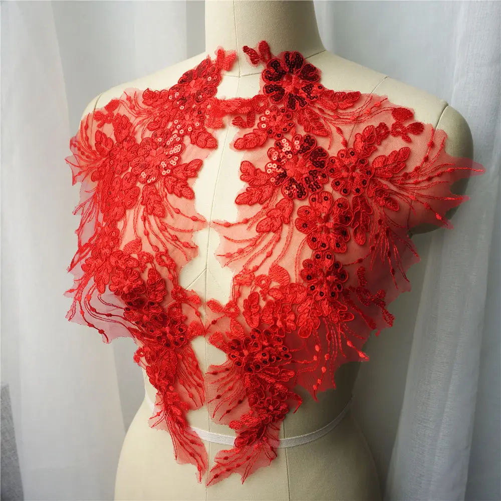 2 шт. красный цветок блесток кисточкой свадебное платье аппликация кружевная