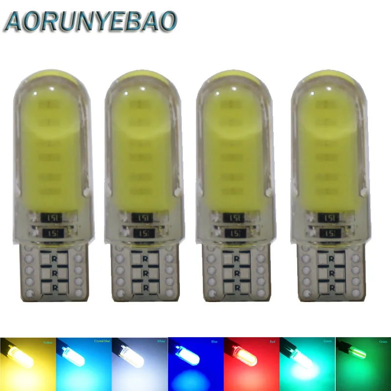 AORUNYEBAO 4 шт. CANBUS T10 COB 12 светодиодный автомобильный светильник, габаритный светильник s, автомобильная лампа, боковой Клин W5W 194 501, 12 В, белый, красный, синий, зеленый