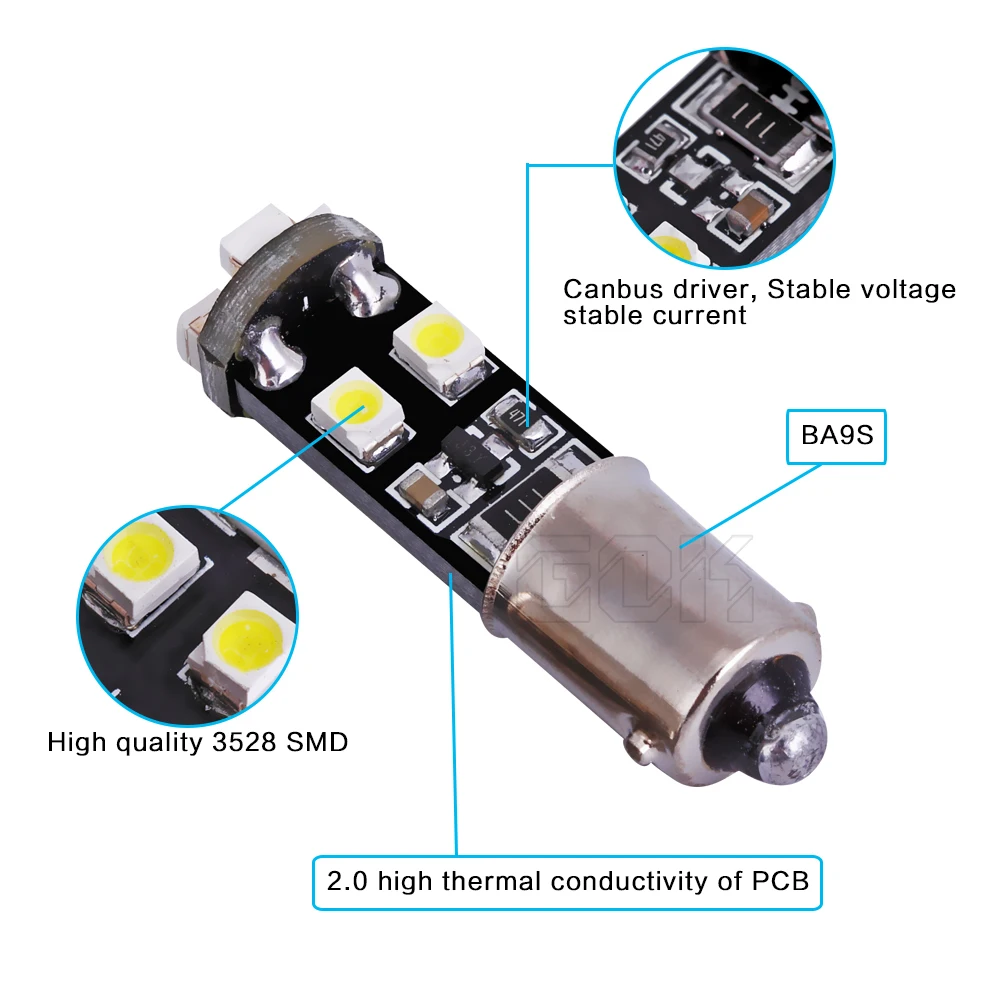 Бесплатная доставка Оптовая продажа 10 шт. BA9S led smd canbus W5W 194 t10 ba9s 8SMD 1210 без ошибок