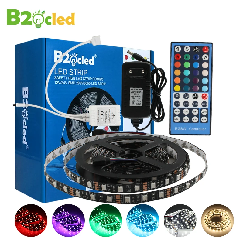 Светодиодная лента 12V 5m DC SMD5050 белый и черный теплый RGB лампа с адаптером 3A 44key