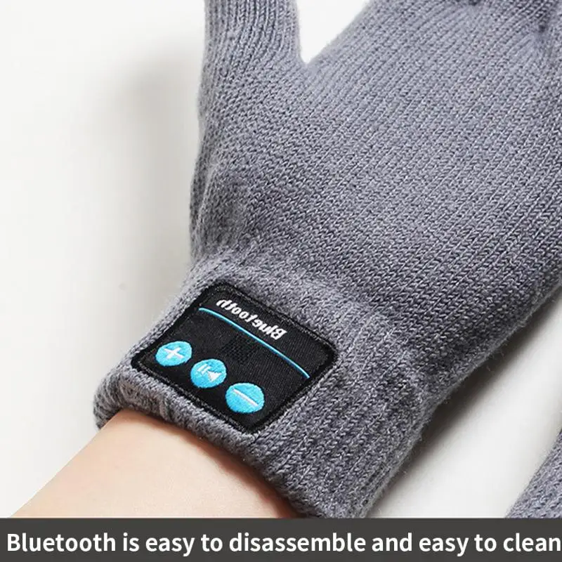 1 пара, женские и мужские перчатки, Bluetooth, датчик пальца, встроенный динамик/микрофон, перчатки унисекс, Осень-зима, теплые вязаные перчатки#2