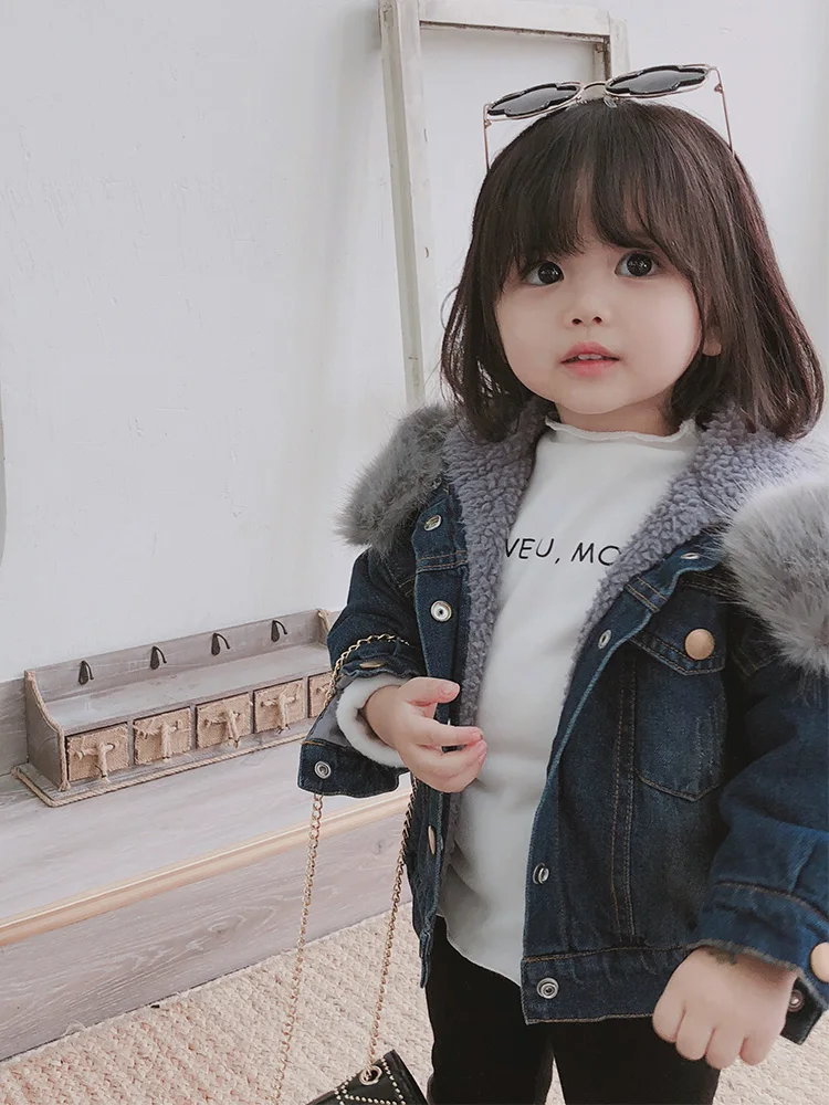 2018 зимняя одежда для мальчиков и девочек модная теплая джинсовая куртка из