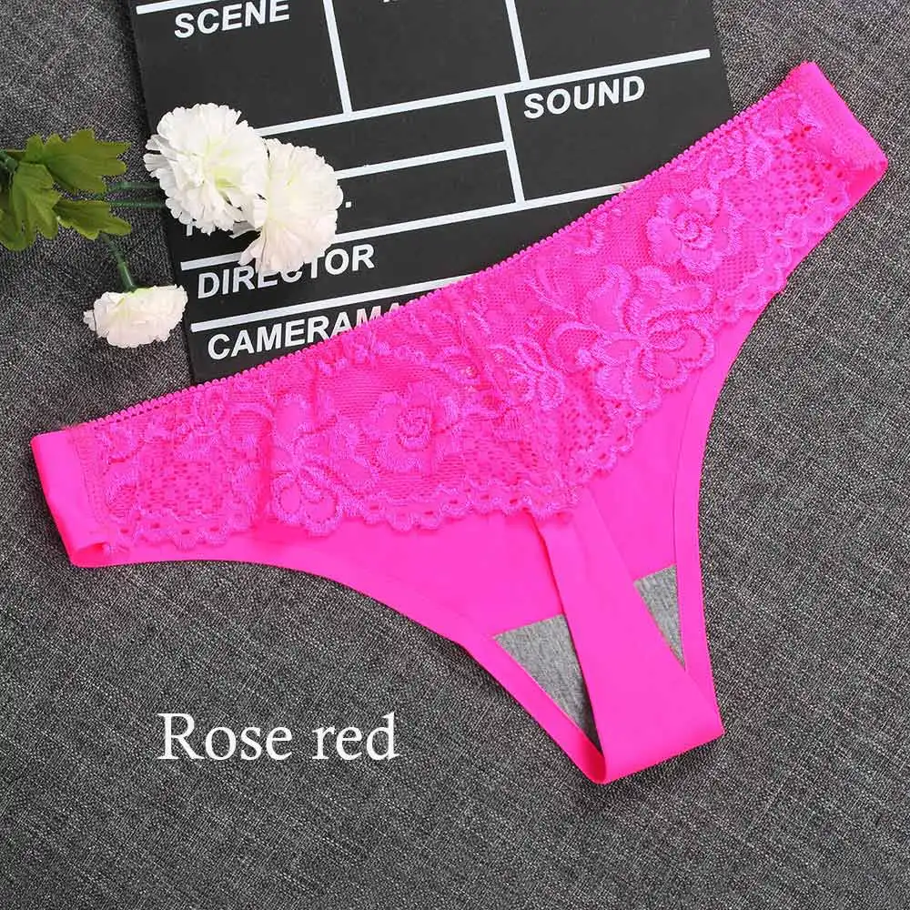 rose red 1 шт., женские сексуальные стринги, кружевные, цветочные, прозрачные, дышащие, низкая талия, нижнее белье, мягкое белье, шелковые трусы, бесшовные трусики - Цвет: rose red