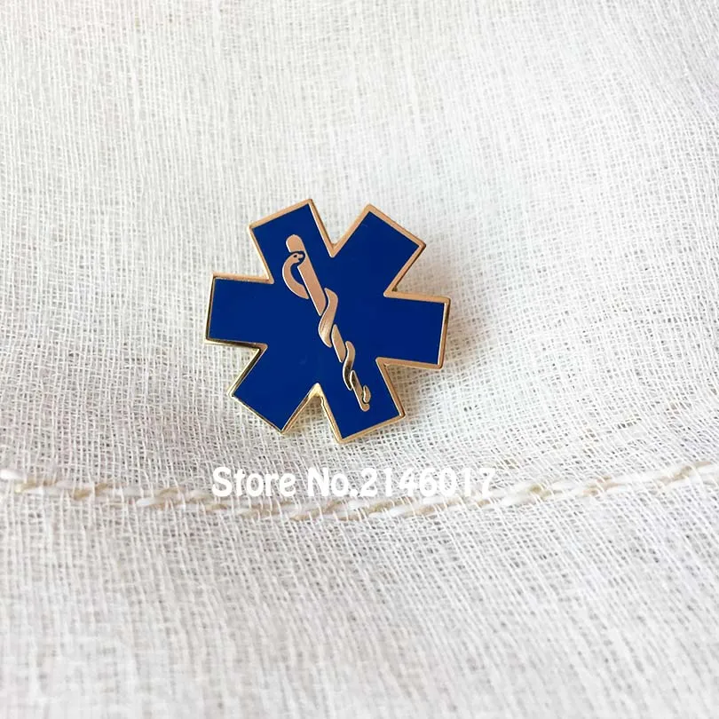 Quality Star of Life Nursing Ambulance Lapel Pin Paramedic-Iron Doctor Pins Brooch Blue Enamel Snake Symbol Metal Badge Gift