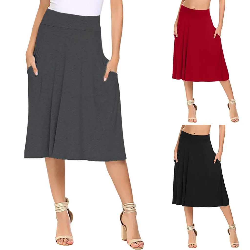 Юбка женская эластичная с высокой талией и карманами|Женские юбки| |