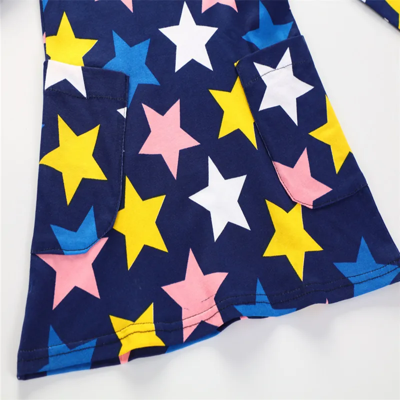 Novelty long sleeve baby girls dress printed colourful Five-pointed stars autumn clothes top quality clothing | Детская одежда и