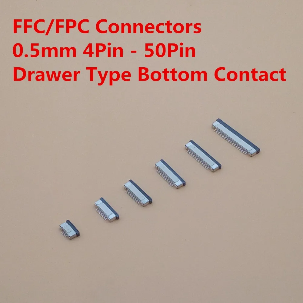 

10pcs 0.5mm Pitch FPC Connector Drawer Type Ribbon Flat Cable Holder Down Conact 4/6/8/10/12/14/20/22/24/26/28/30/32/34/40/50Pin