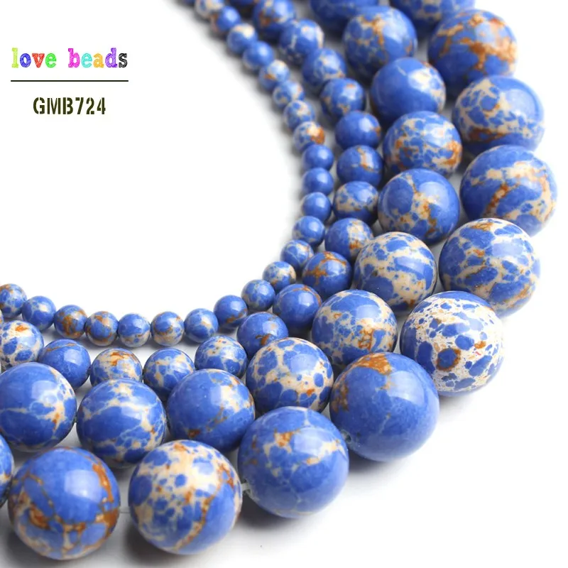 Blue Sediment Jaspers Round Loose Stone Beads for Jewelry Making DIY Bracelet 15'' strand 4/6/8/10/12mm | Украшения и