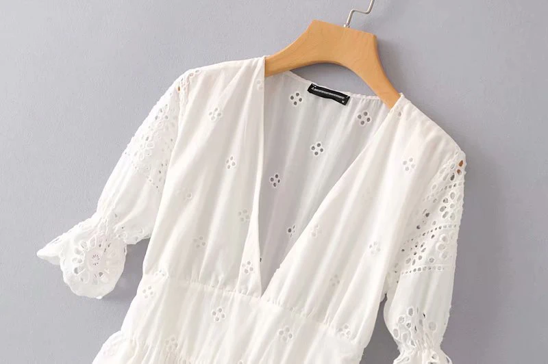 2019 летнее Новое поступление открытое белое платье с v образным вырезом