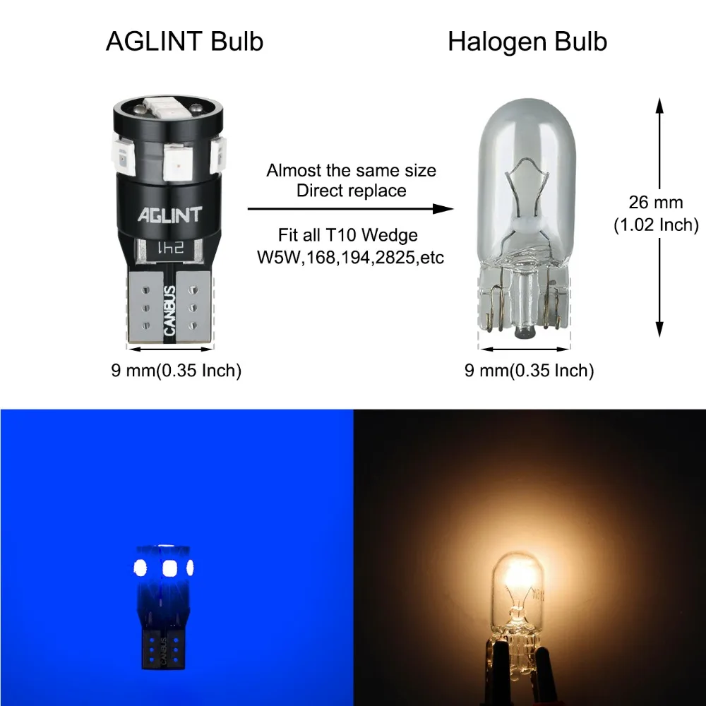 AGLINT 10 шт. SMD 2835 W5W T10 светодиодный автомобильный светильник CANBUS без ошибок OBC