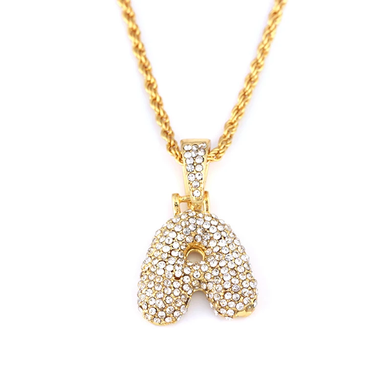 H01 Пользовательские Пузырьковые буквы имя кулон Iced out золото серебро розовое золото Стразы хип хоп ожерелья ювелирные изделия подарок Прямая поставка - Окраска металла: H01
