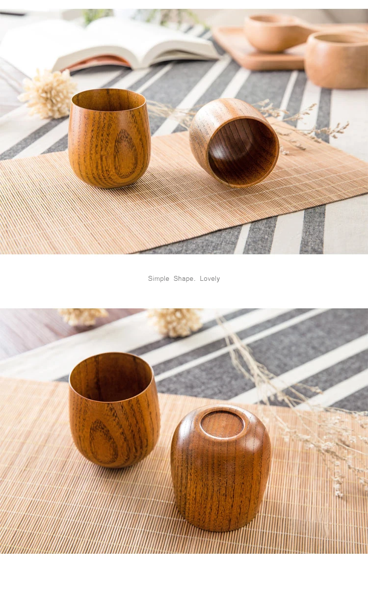 OYOURLIFE Japanese Style Natural Wooden Cup Reusable Environmental Protection Tea Coffee Milk Wine Cup Heat Insulation Water Cup