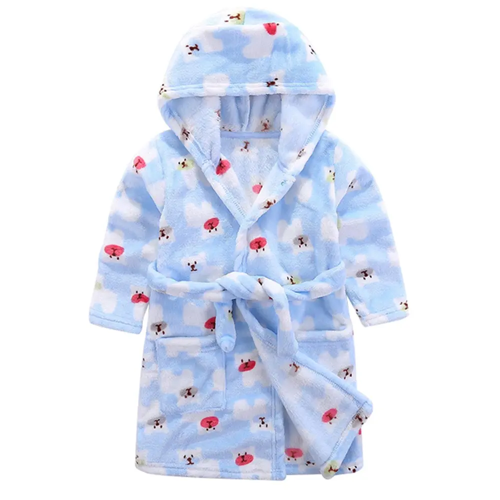 Blue Bear Детские халаты для детей 3-7 лет; фланелевые детские пижамы; одежда для сна с героями мультфильмов для мальчиков и девочек; банные халаты с капюшоном; мягкая одежда для малышей - Цвет: Blue Bear