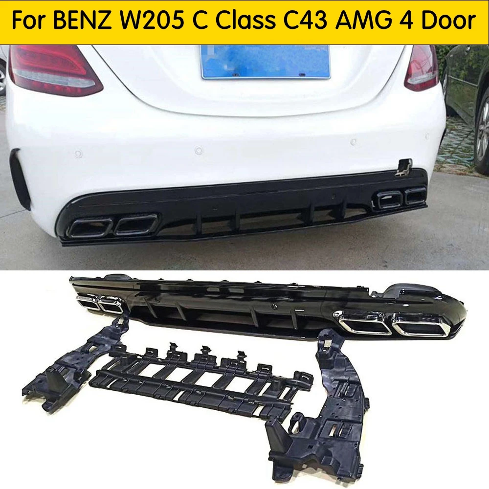 4 выхода PP задний диффузор с выхлопными наконечниками для Benz W205 C180 C200 C250 C300 C350 C43 AMG