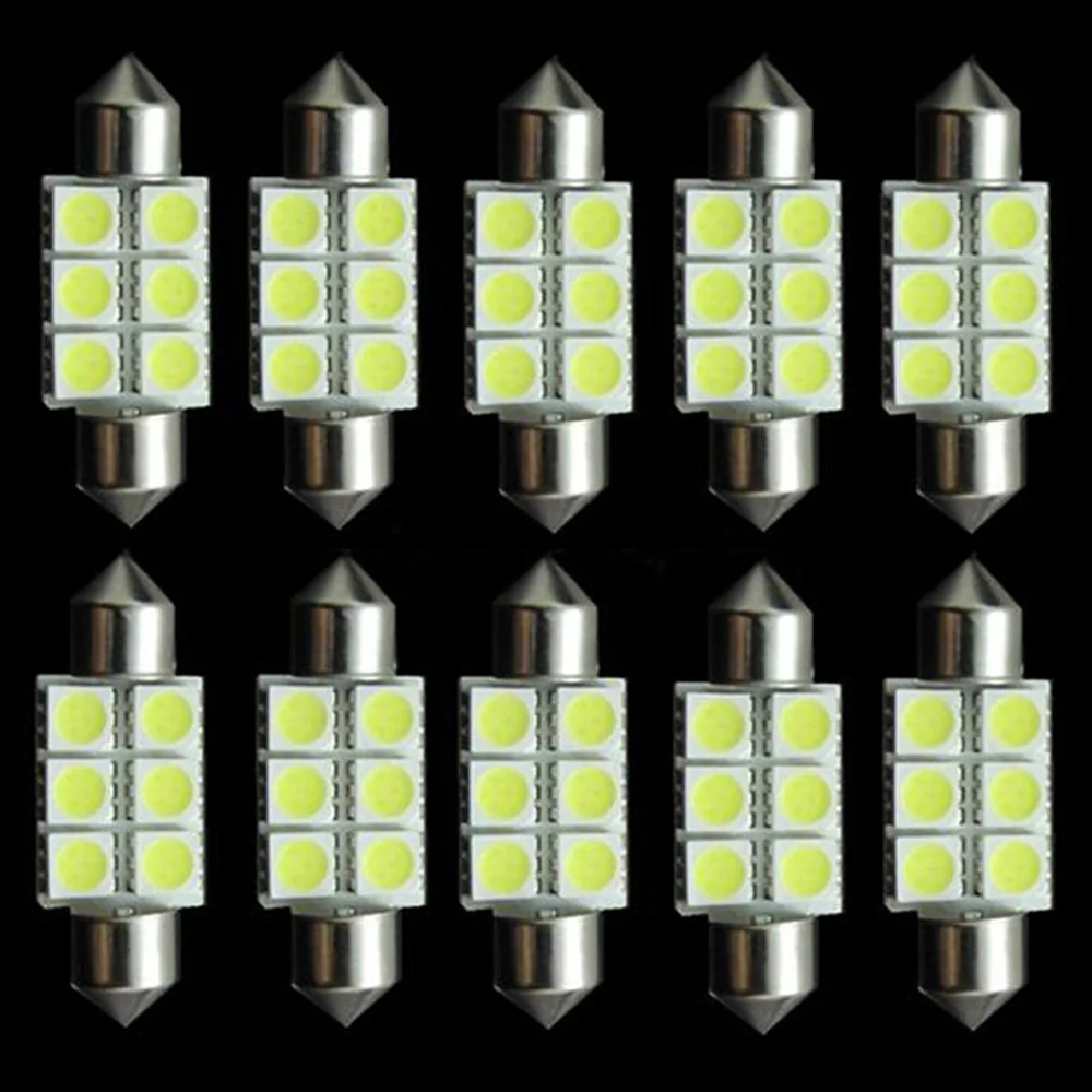 10 шт. ксеноновый белый 36 мм Festoon 5050 6 SMD СВЕТОДИОДНЫЙ C5W Автомобильный светодиодный