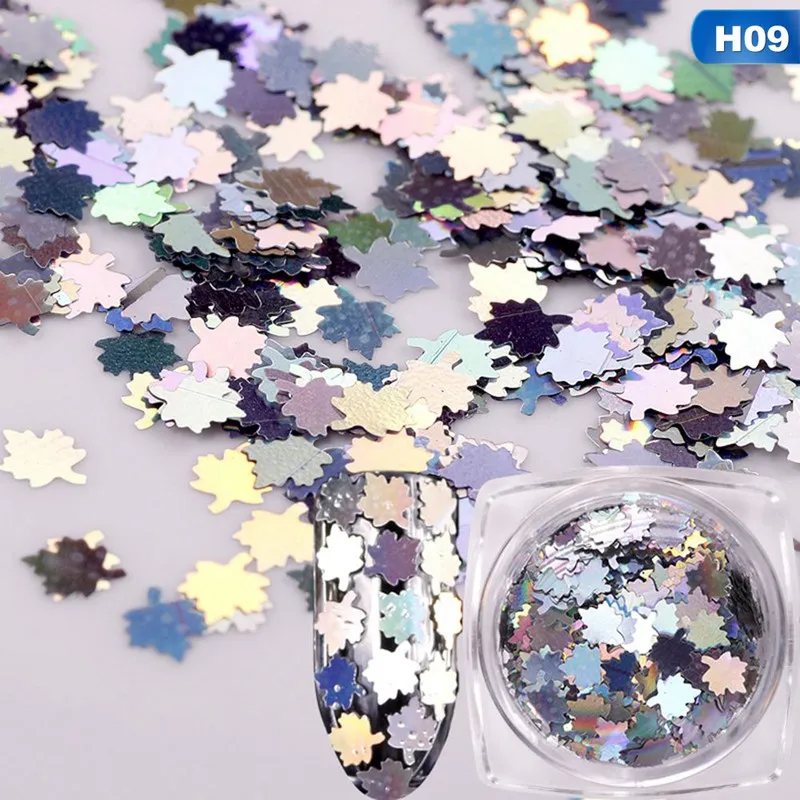 09 1 коробка DIY цветные кленовые листья блестки лазерные ногти художественные блестки тонкие блестки хлопья наклейки рождественские украшения для маникюра - Цвет: 09
