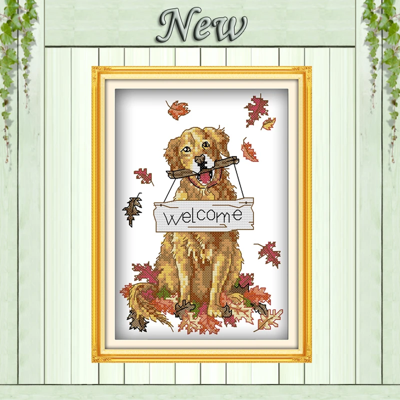 Наборы для вышивки крестиком с надписью Welcome dogs DMC 14CT 11CT|paintings black and white|stitching wirepainting